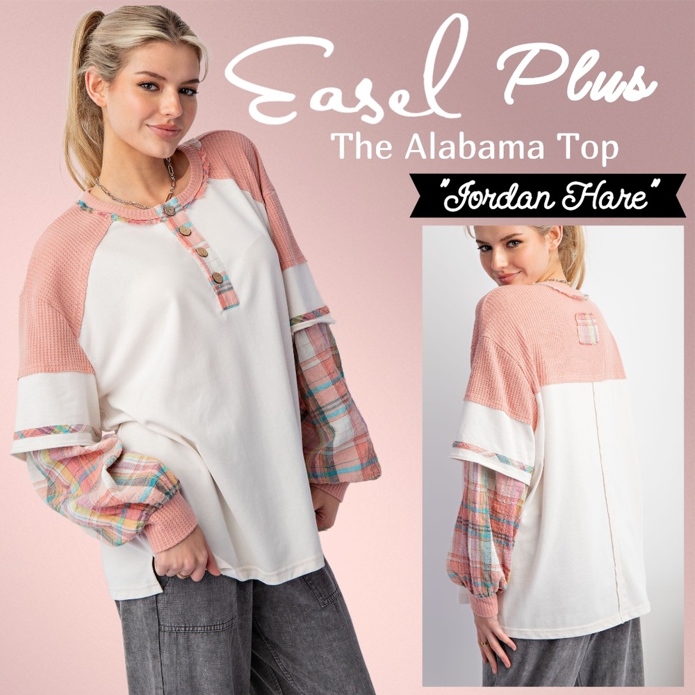 EASEL "Alabama Top - Jordan Hare" Relaxed Henley Layered Look Mineral Washed Top